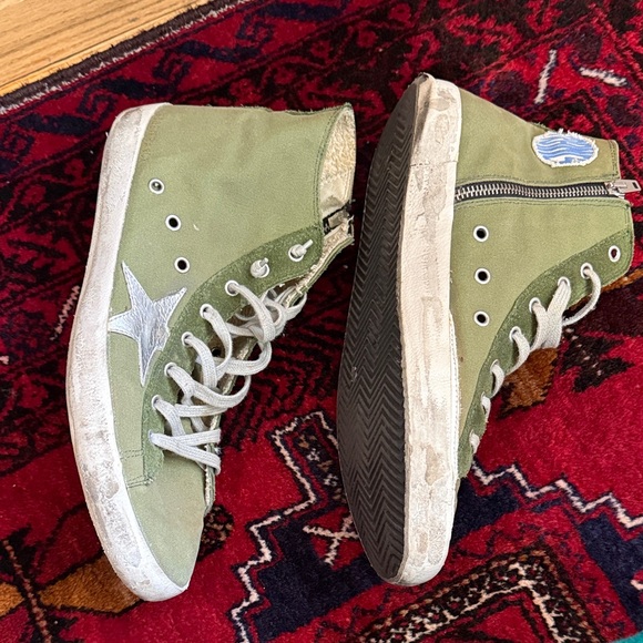 Golden Goose Green High-Top Sneakers with Silver Star Pre-Loved Condition - Picture 6 of 14